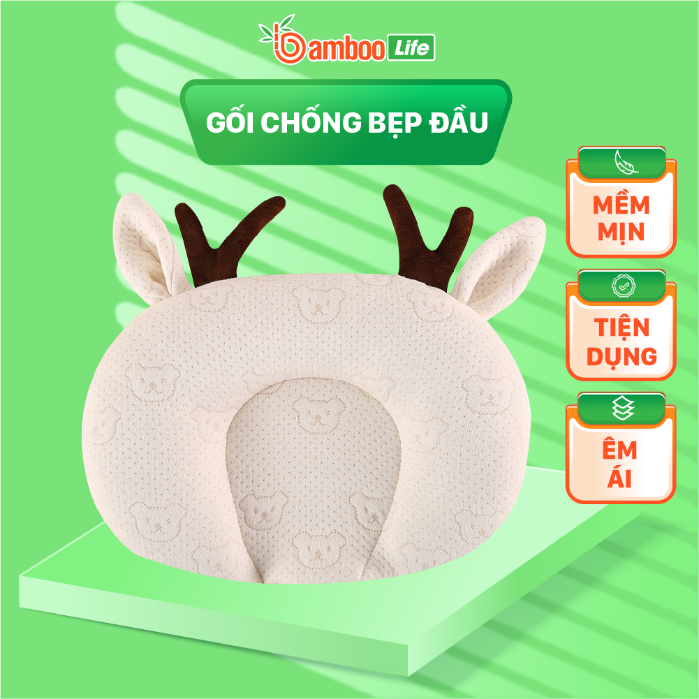 Gối chống bẹp đầu cho trẻ sơ sinh Bamboo Life Gối cao su non chống bẹp đầu méo đầu móp đầu Gối cho trẻ sơ sinh cao cấp êm ái BL101 hàng chính hãng