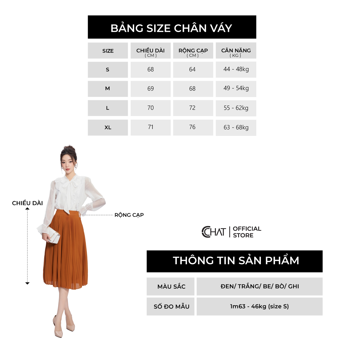 Chân Váy Dập Ly Dáng Suông A Lỡ Chất Chiffon Cao Cấp Thanh Lịch 53CDH2013LB