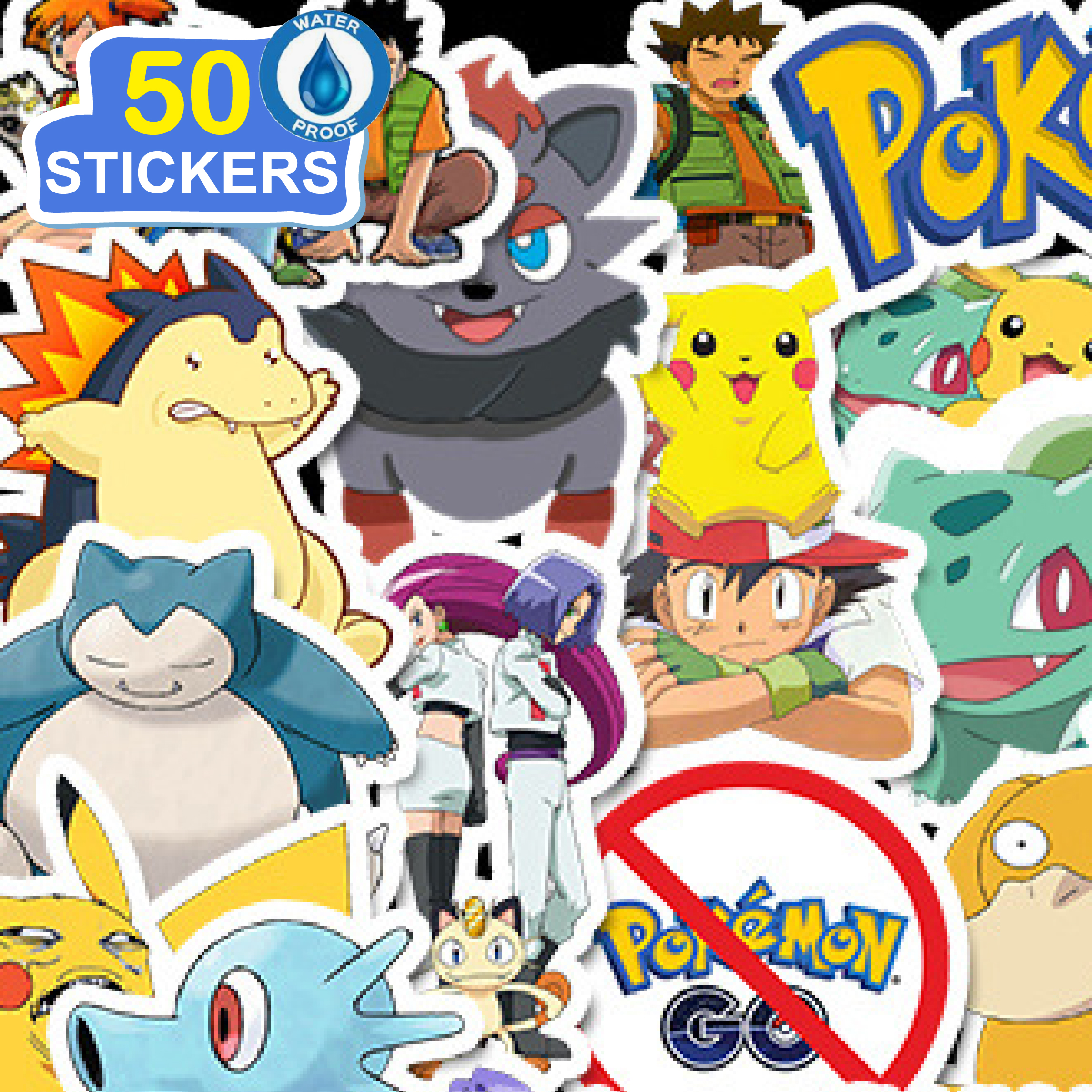 50 Stickers hoạt hình Pokemon hình dán dễ thương trang trí laptop, điện thoại, ipad, cốc nước, sổ tay, vali du lịch, scooter, ván trược - Chống thấm nước - FiDi