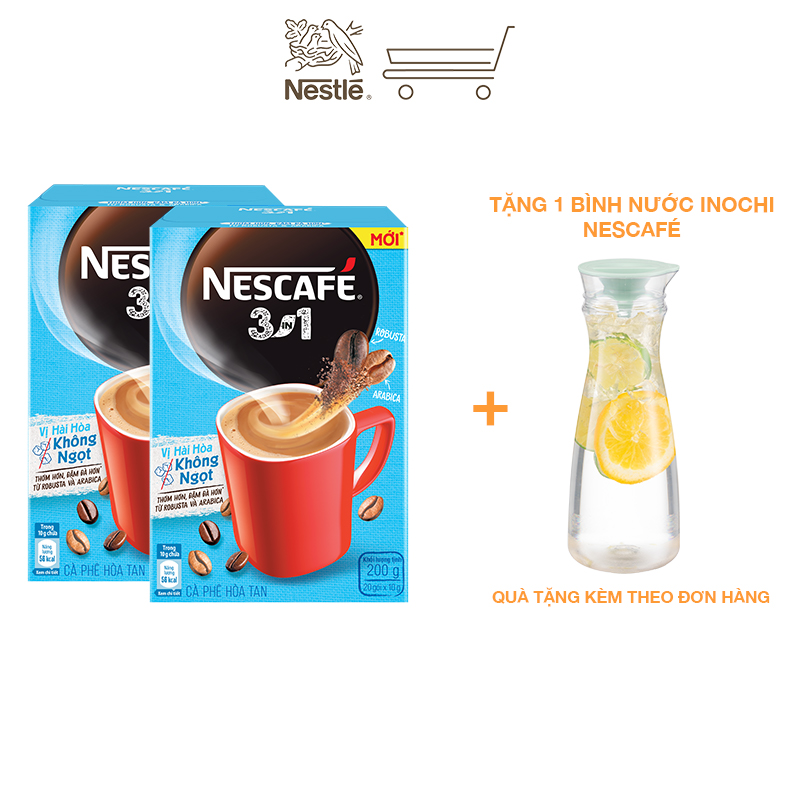 [Tặng 1 bình nước] Combo 2 hộp cà phê hòa tan Nescafé 3in1 vị hài hòa không ngọt - công thức cải tiến (Hộp 20 gói)