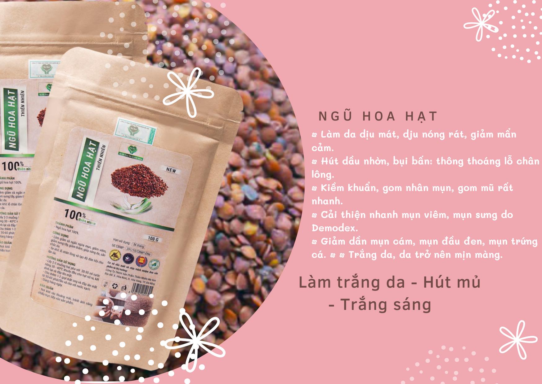 Ngũ hoa hạt thiên nhiên MẸ KEN 100G - ngũ hoa đắp mặt, mặt nạ ngũ hoa hạt, hạt đình lịch