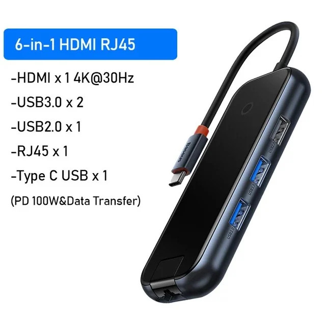 Hub Mở Rộng Kết Nối Đa Năng Baseus AcmeJoy HUB Docking Station Cho Macbook Laptop iPad Điện Thoại - hàng chính hãng - 5 in 1 - USB 3.0, PD&amp;Data, RJ45
