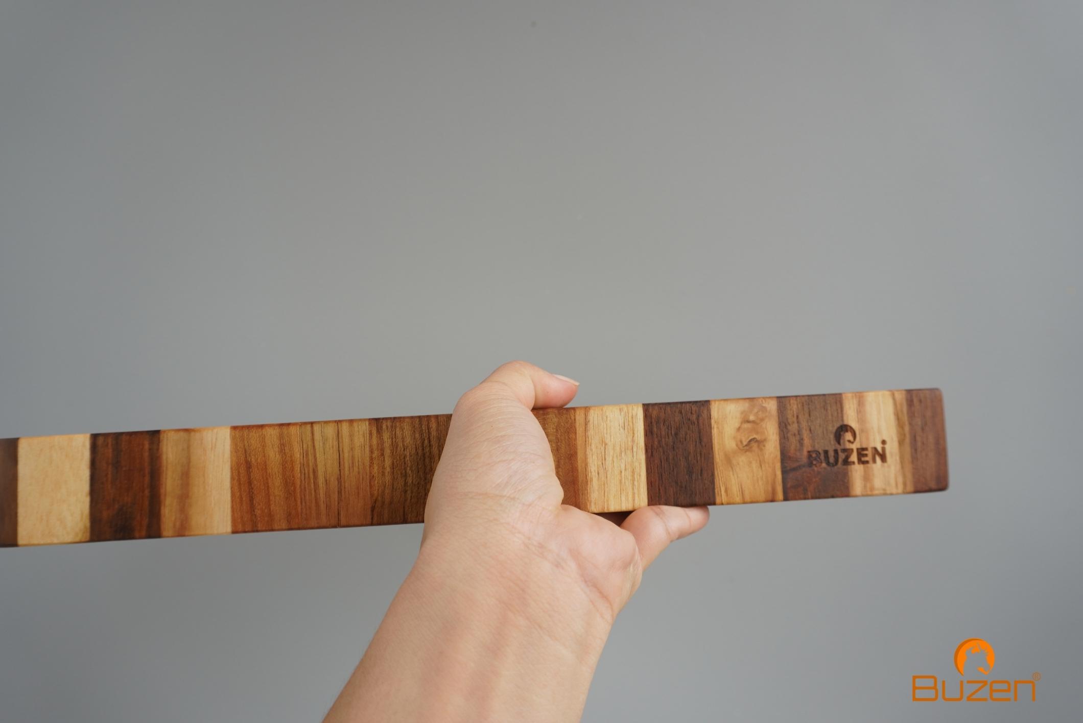 Thớt Gỗ Teak BUZEN Cao Cấp 35x25x3.8cm - Thớt gỗ Cứng Dày có rãnh chống tràn đặc biệt dùng làm khay phục vụ các món nướng BBQ