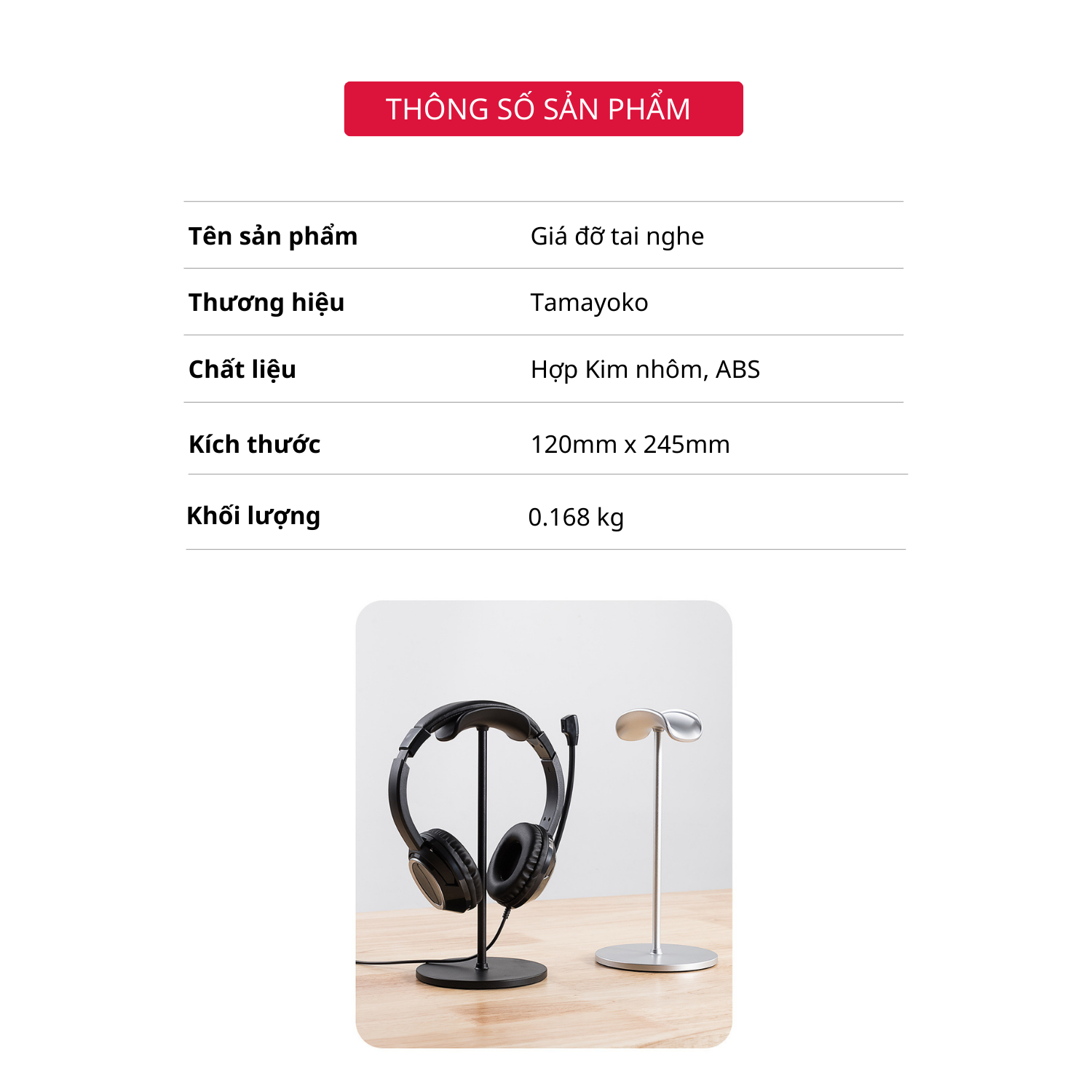 Kệ Nhôm Để Tai Nghe, Giá Đỡ Treo Headphone, Hợp Kim Nhôm Cao Cấp Kiểu Dáng Sang Trọng Để Bàn - Hàng Chính Hãng Tamayoko