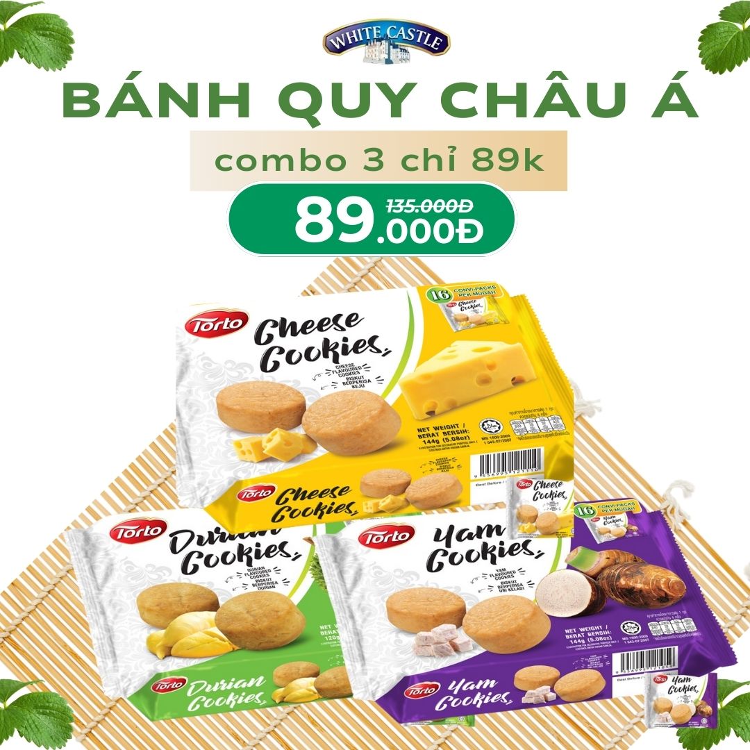 [Mua 2 tặng 1] Bánh quy châu Á  White castle nhập khẩu Malaysia 144g Asian Cookies combo 3 vị ngẫu nhiên