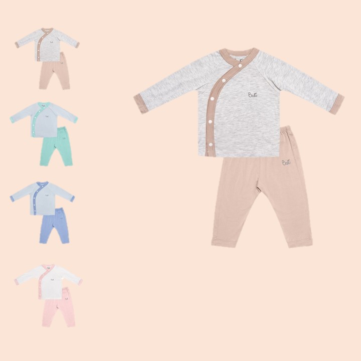 Bộ dài tay cài chéo  BARU chất liệu cotton thu đông cho sơ sinh ( 0-6M )