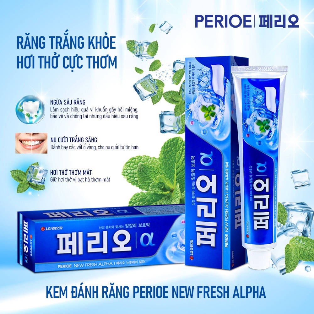 [ HÀNG HOT MỚI VỀ ] Kem Đánh Răng Perioe khử mùi hôi miệng - trắng sáng - hơi thở thơm mát New Fresh Alpha 185g