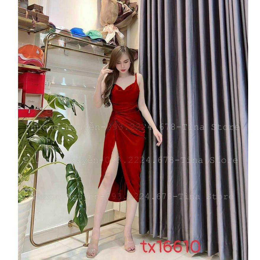 Đầm body dự tiệc 2s cổ đỗ xếp ly phom chuẩn đẹp