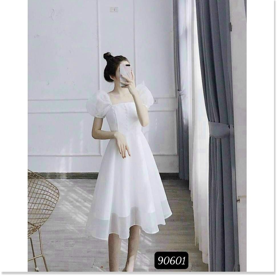 Đầm phối voan kiếng có nút sang trọng , tôn dáng cho các phu nhân THỜI TRANG LANO STORE