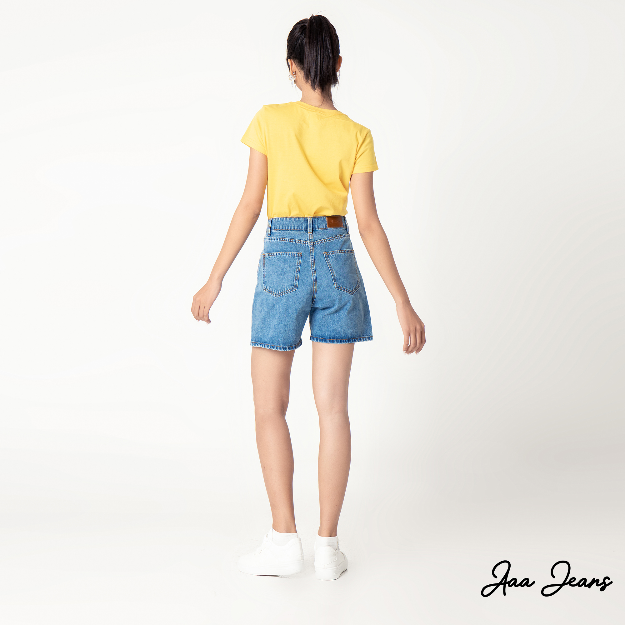 Quần short jean nữ lưng cao regular fit Aaa Jeans Royal Blue