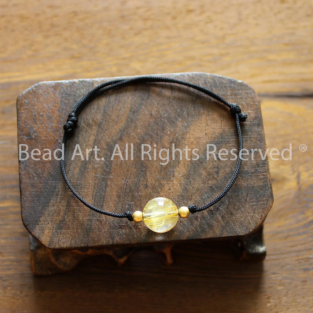 Vòng Tay Phong Thuỷ Đá Thạch Anh Tóc Vàng, Golden Rutilated Quartz 9MM Tự Nhiên, Chuỗi Hạt, Mệnh Kim, Thổ - Bead Art
