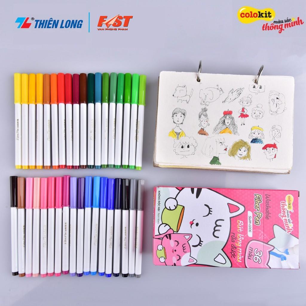 36 Cây Bút Lông Màu TL Fiber Pen Washable SWM-C006, Rửa Được,Viết Được Nét Mảnh Nét To - 36 Màu