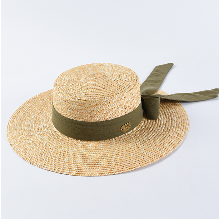 Mũ cói đi biển nón vành rộng dáng gaucho dây nơ xanh chất liệu tự nhiên 100%- Hàng cao cấp