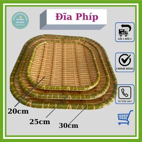 Đĩa nhựa phíp giả mây tre đan hình chữ nhật - Bày bún đậu hoa quả thức ăn