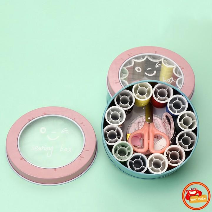 Hộp kim chỉ khâu vá đa năng dáng tròn bằng kim loại