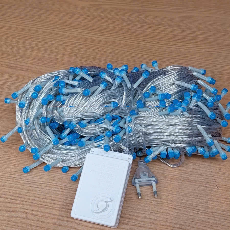 Dây Đèn Dp Màu Xanh Dương 8 Chế Độ Chớp Dài 80M Bóng Lớn V8 Có Box Điều Chỉnh Và Đầu Nối