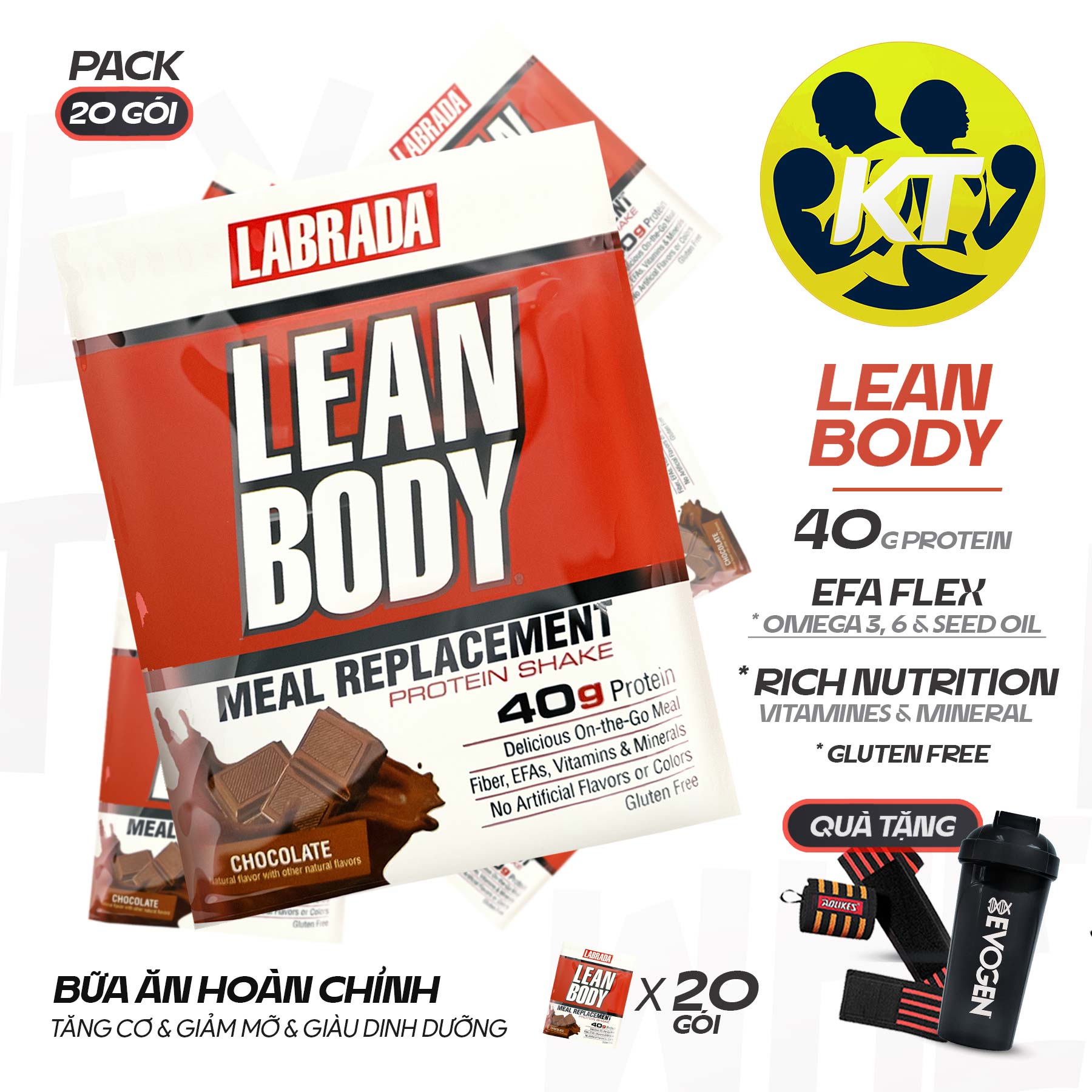 Set 20 Gói Lean Body MRP từ Labrada  - Bữa ăn thay thế hoàn chỉnh - Hỗ trợ Tăng cơ, Giảm mỡ, Các nhóm Vitamine &amp; Khoáng chất cho người tập luyện thể thao