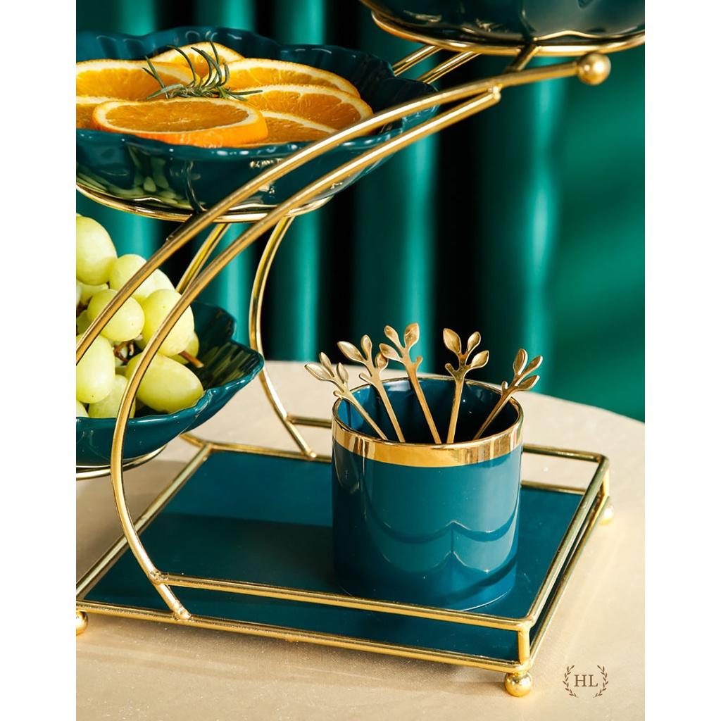 Kệ 2 tầng sứ - 3 tầng sứ | Combo 2 đĩa sứ - 3 đĩa sứ kèm khung inox Decor mẫu mới nhất 2023 | Kệ 3 Sứ Xanh Home Luxury