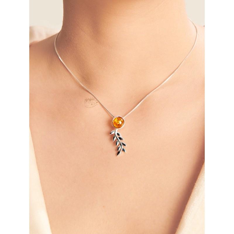Mặt dây chuyền hình lá đá Hổ phách SP003259 Gypsy.lala