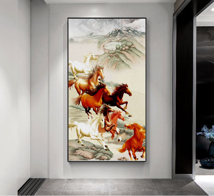 Tranh canvas treo tường - Mã đáo thành công CA107- vải canvas kim tuyến Pima, khung viền composite, công nghệ in UV