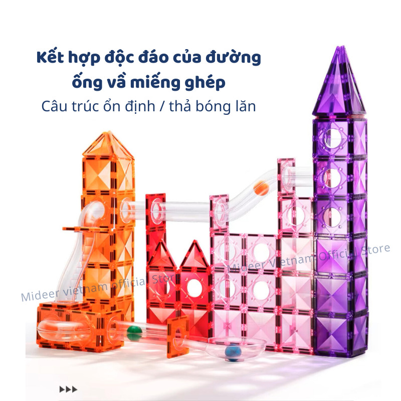 Bộ STEM thiết kế đường bóng Mideer Colorful Magnetic Tiles - Marble Run - Đồ chơi nam châm cầu trượt cho bé MD1166