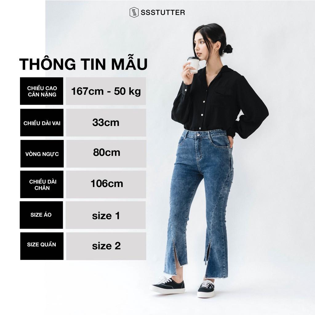 Quần jeans nữ SSSTUTTER co giãn dáng ôm xẻ ống hiện đại trẻ trung Boot Cut Jeans