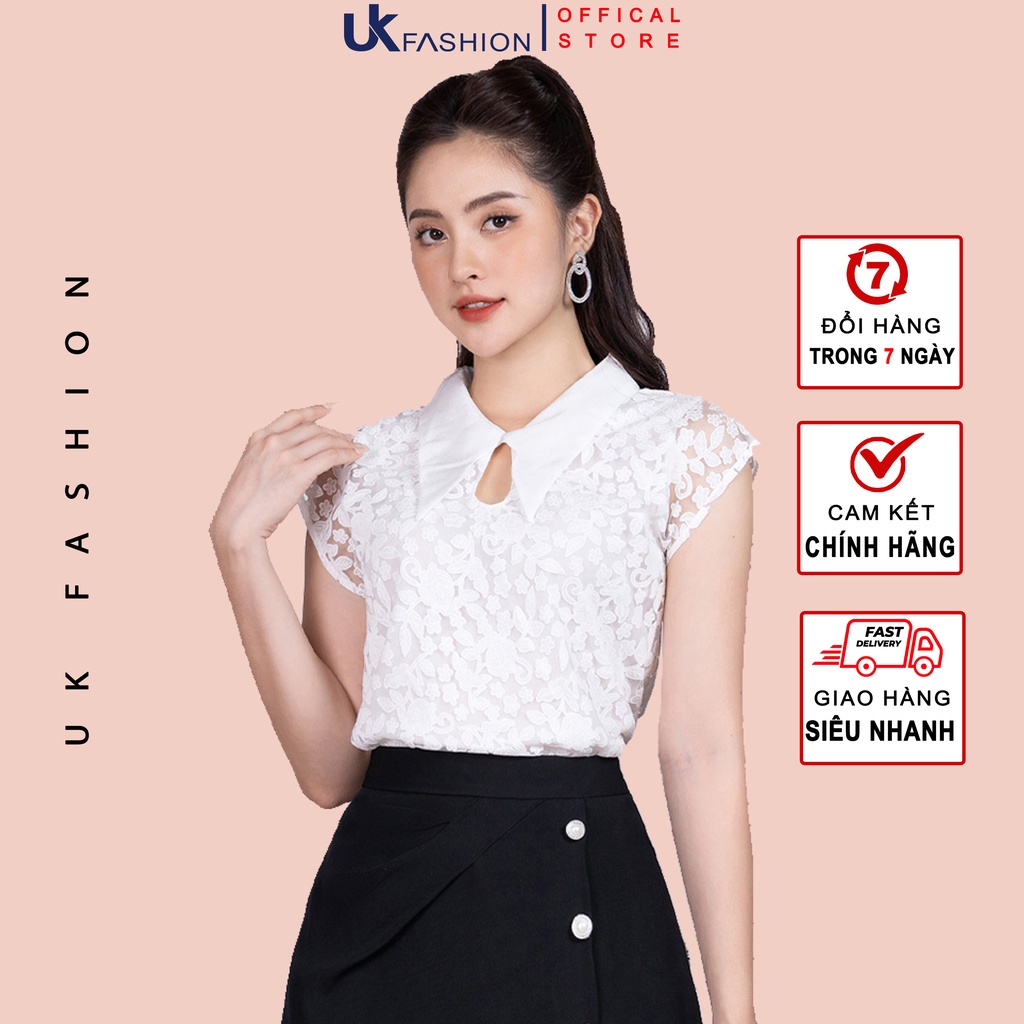 Áo sơ mi ren nữ ngắn tay thời trang thiết kế UK Fashion phong cách Hàn Quốc vải không nhăn màu trắng màu kem NKSM2206014