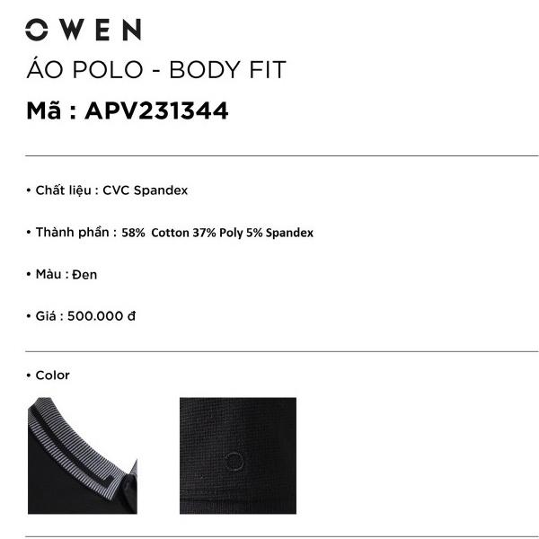 OWEN - Áo polo nam Owen chất cotton màu ĐEN 231344 - Áo thun ngắn tay có cổ nam