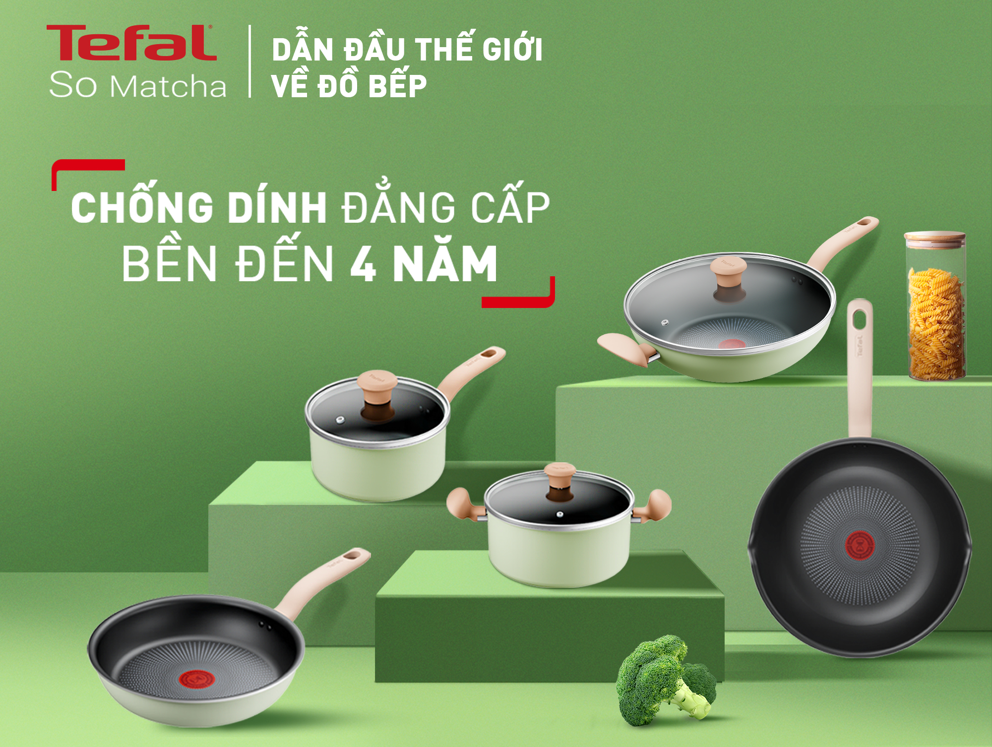 Bộ Nồi chảo chống dính đáy từ Tefal So Matcha (Combo 5 món - 2 món nhiều kích cỡ lựa chọn) - Hàng chính hãng