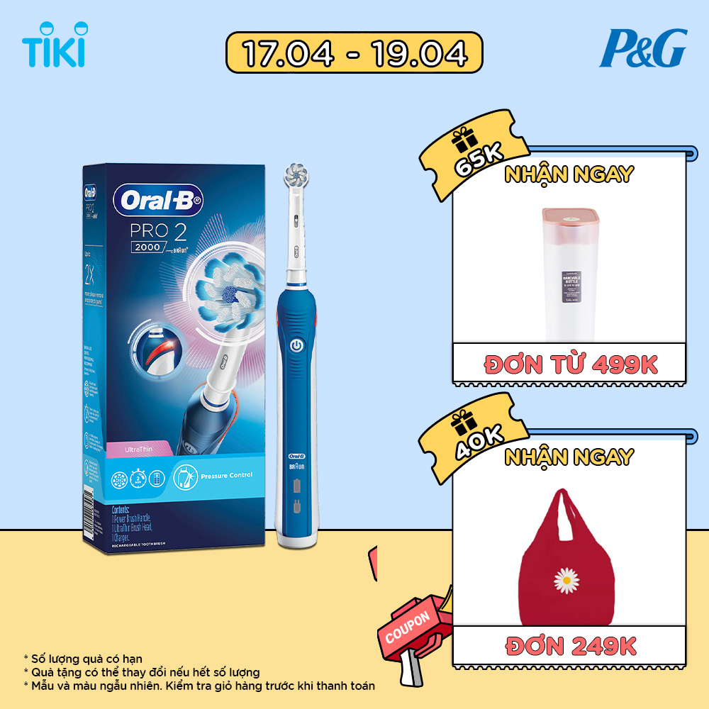 Bàn chải điện ORAL-B Pro 2000 UltraThin Làm Sạch 100% Mảng Bám Nhiều Màu