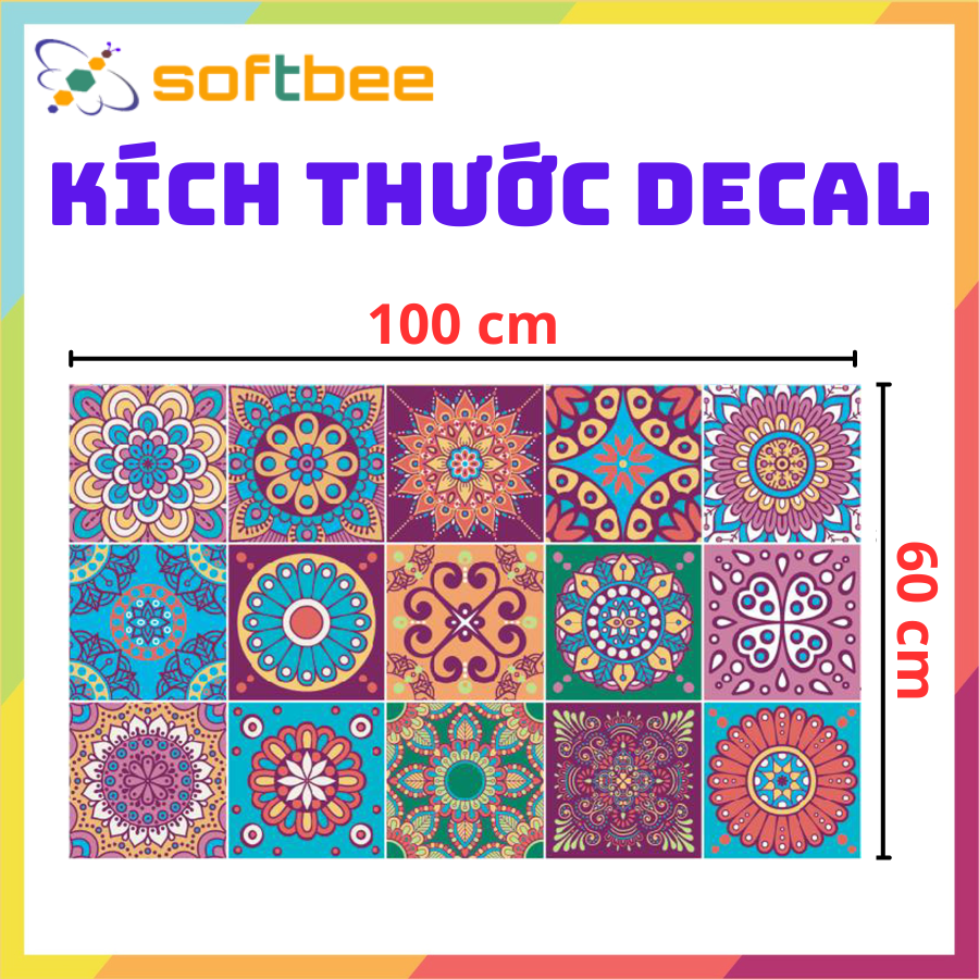 Decal gạch bông dán bếp dán bàn dán trang trí, kích thước 0.6m x 1.0m / miếng, hình ảnh in rõ nét, keo ám dính tốt