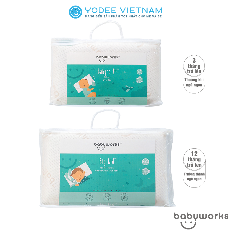 Babyworks Gối ngủ thoáng khí mềm mại, đàn hồi, nâng đỡ đầu và giúp bé ngủ ngon