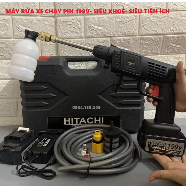 Máy rửa xe, vệ sinh, tưới hoa cầm tay dùng pin HITACHI 199V–Áp lực mạnh-Công suất 1400W