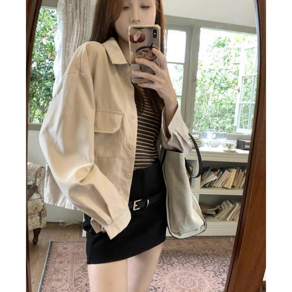 Áo khoác kaki nữ croptop 1 lớp kiểu dáng trẻ trung năng động