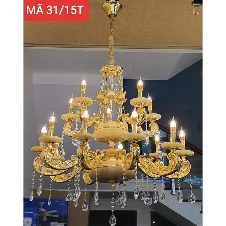 Đèn chùm phòng khách tay đá DOTHANH LIGHT 31, 15 tay 2 tầng cao cấp phong cách hiện đại DCn