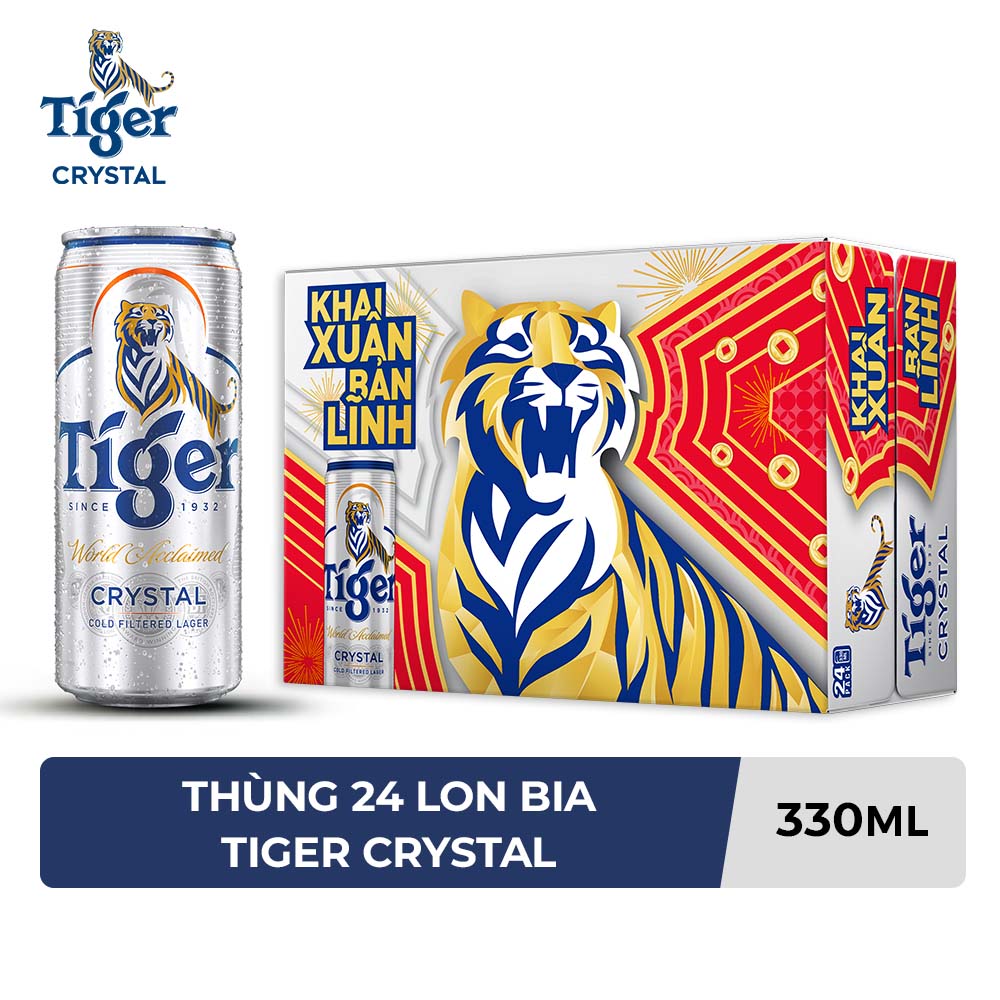 Thùng 24 lon bia Tiger Crystal 330ml - Bao bì Xuân