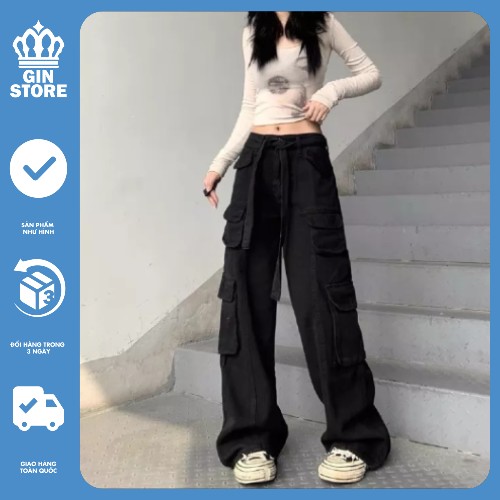 Quần kaki túi hộp nam nữ , Hiphop ống rộng xuông dài, quần cargo pants trơn thời trang unisex nam nữ - Gin store