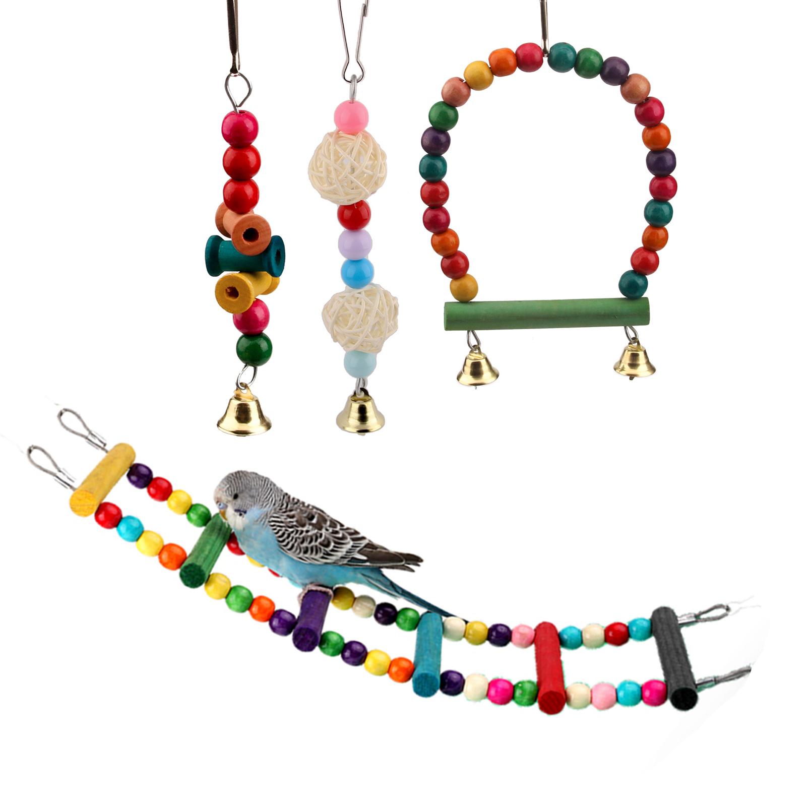 6 Pcs Bird Parrot Toys, Bird Swing Toy Colorful Chewing Hanging Hammock Swing Simple Bell Small String Bird Toys