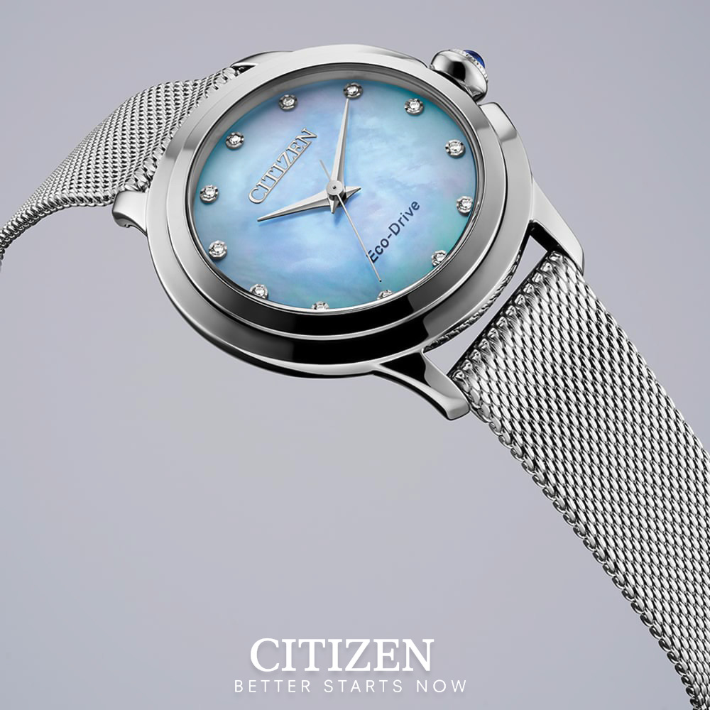 Đồng Hồ Nữ Citizen Đính Kim Cương Dây Thép Không Gỉ EM0790-55N - Mặt Xà Cừ (Sapphire)