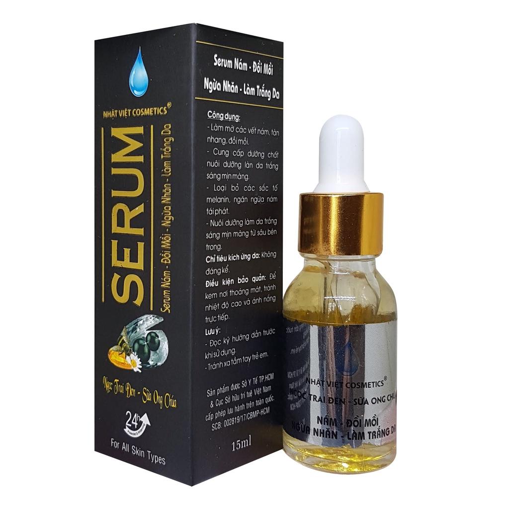 SERUM NÁM ĐỒI MỒI NGỪA NHĂN LÀM TRẮNG DA NGỌC TRAI ĐEN SỮA ONG CHÚA NHẬT VIỆT COSMETICS 15ML