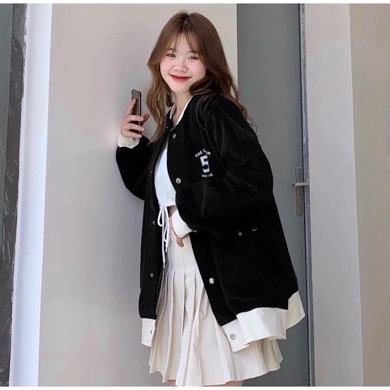 Áo khoác cardigan kaki nhung gân 1 lớp thêu số 57 phối màu unisex ulzzang nam nữ
