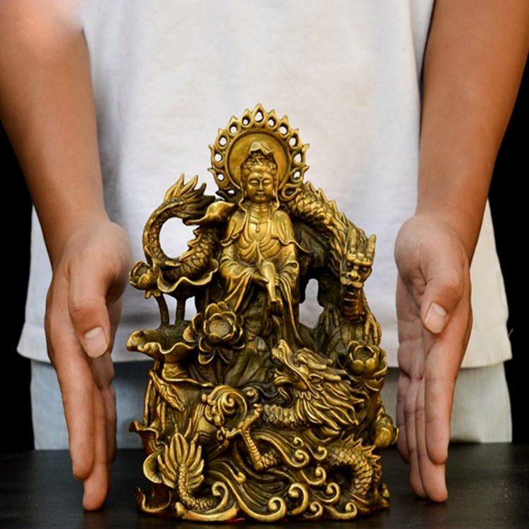 Tượng Phật bà Quan Thế Âm bồ tát cưỡi rồng bằng đồng thau phong thuỷ Hồng Thắng
