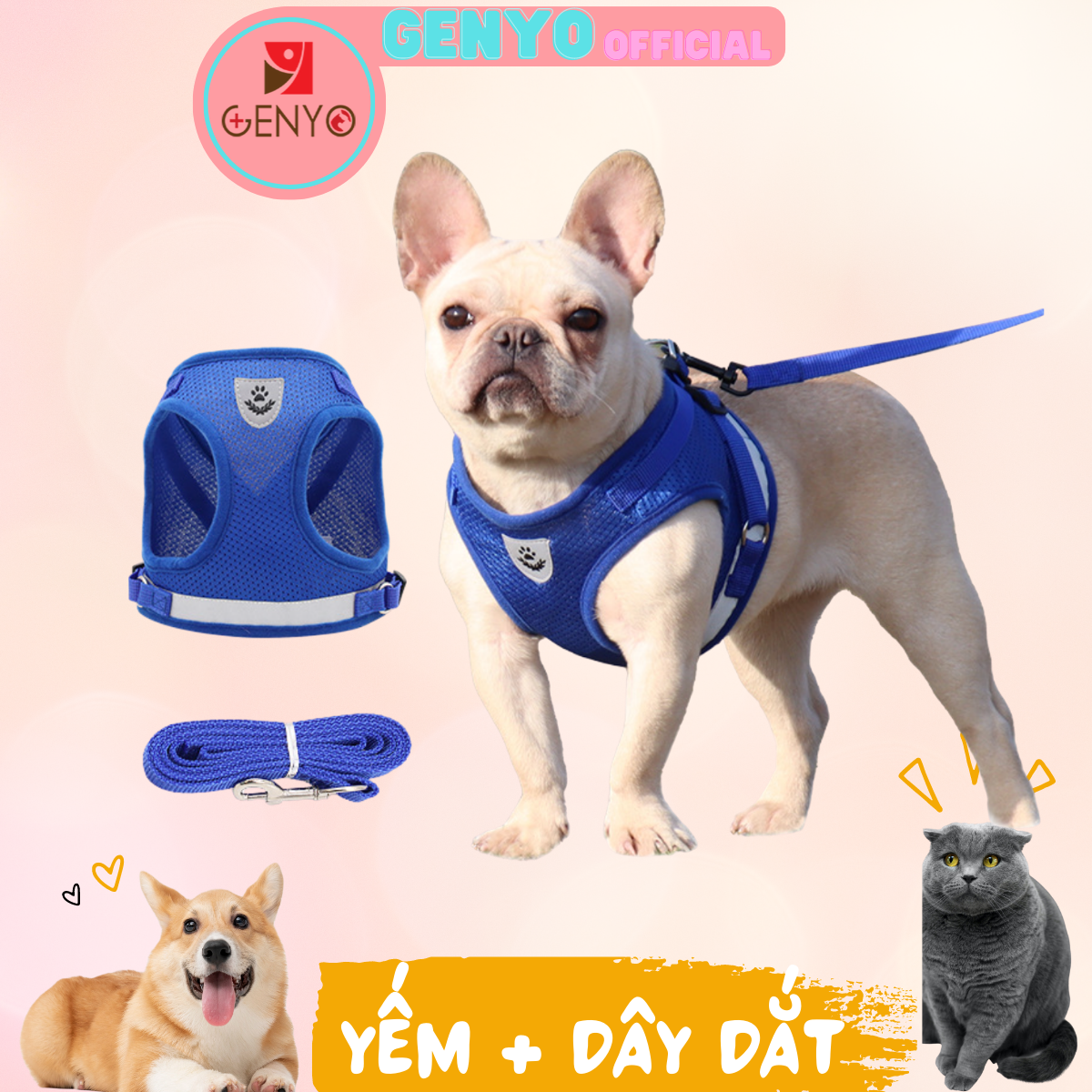 Hình ảnh Dây yếm dắt chó mèo phản quang trong đêm chất tốt (màu ngẫu nhiên) - Genyo Leash 016