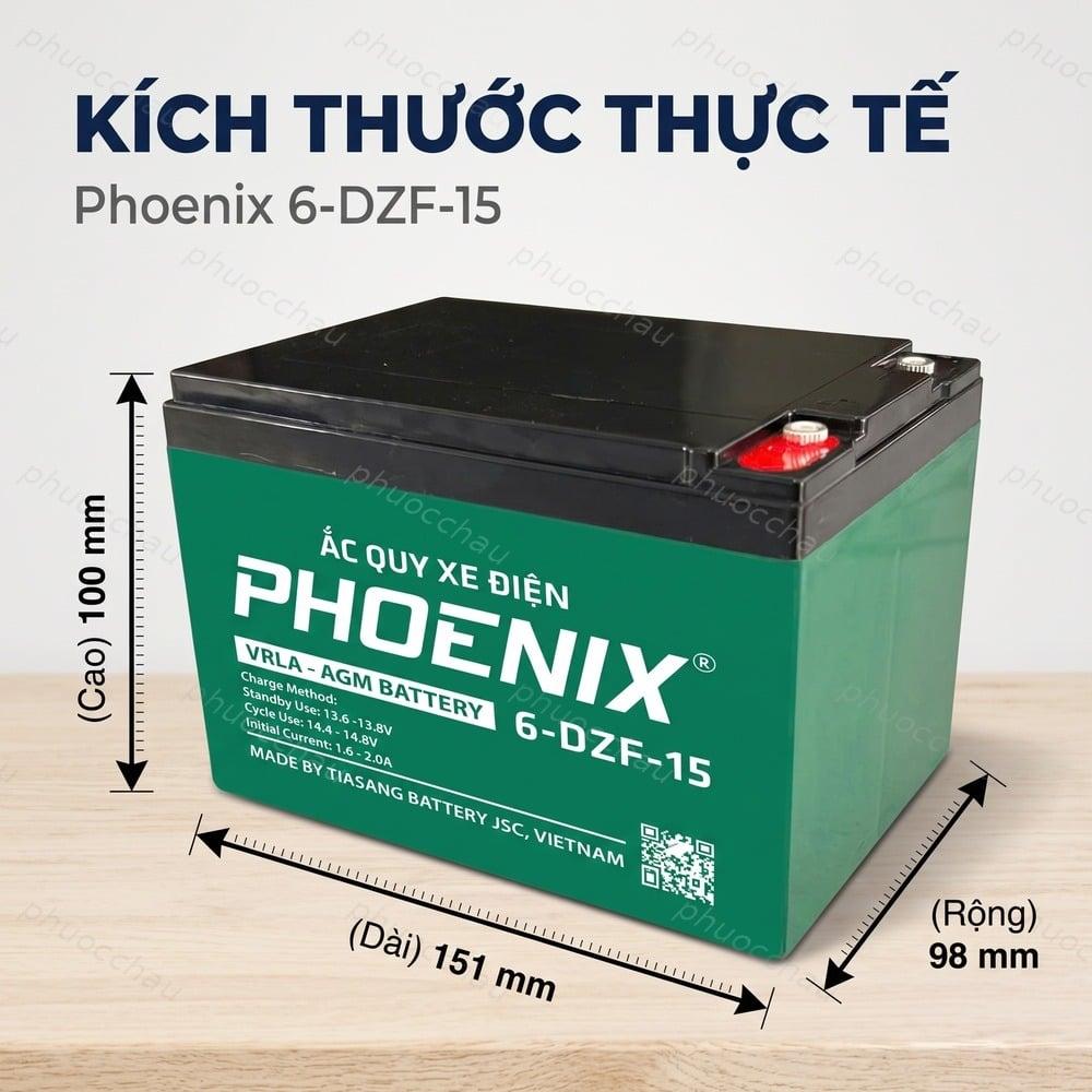 Ắc Quy Phoenix 6-DZF-15 (12V 15Ah) Cho Xe Đạp Điện, Xe Máy Điện