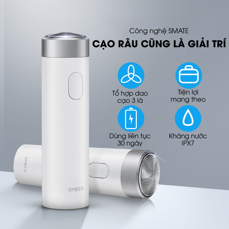 Máy Cạo Râu Cầm Tay Smate ST-R102C, ST-R101C , Vỏ Kim Loại Sang Trọng Sạc Nhanh Type-C Kháng Nước IPX7 Bảo Vệ Da Mặt Có Chế Độ Khóa An Toàn