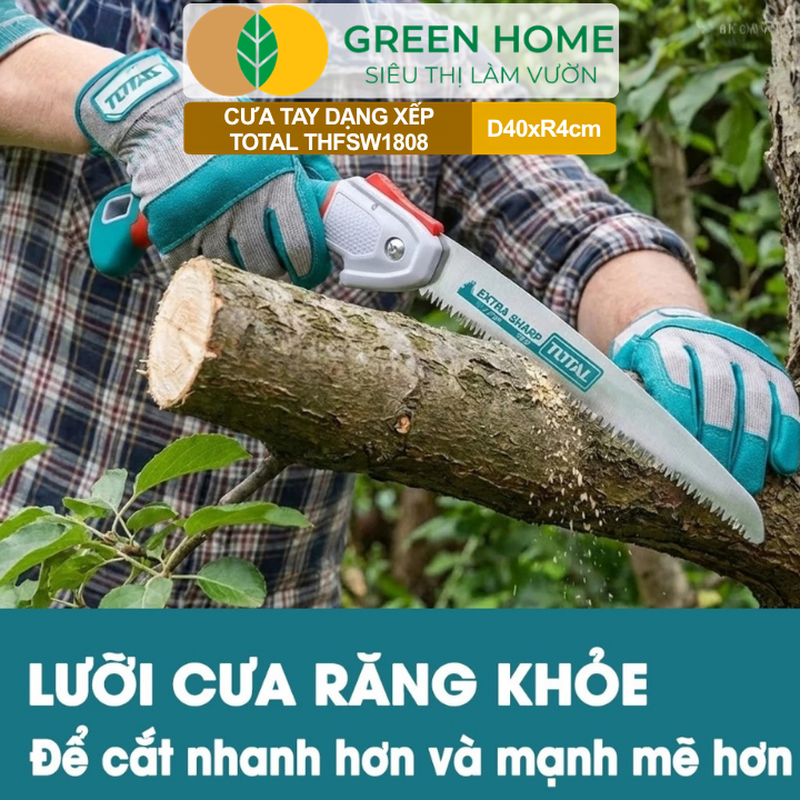 Cưa Tay Dạng Xếp Total THFSW1808 GreenHome, Lưỡi Thép SK5 180mm, Răng Cưa 3 Cạnh, Bền Bỉ, Gấp Gọn