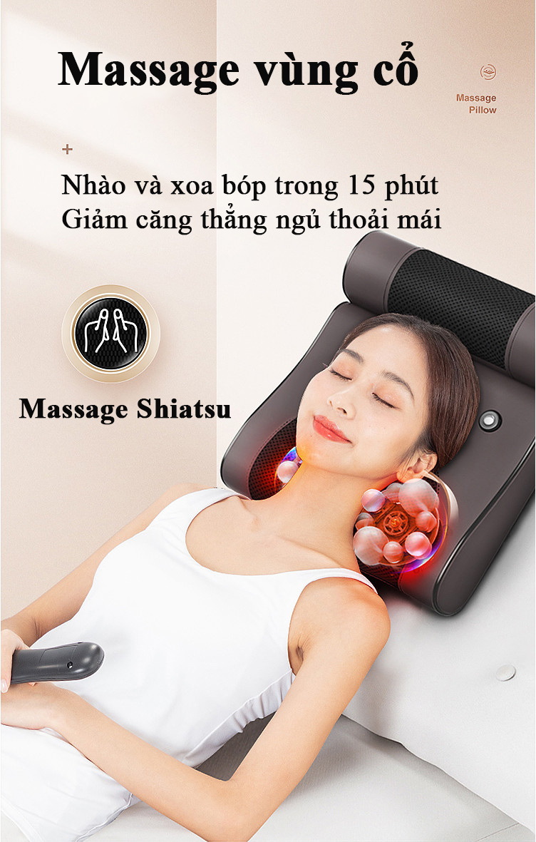 Gối massage kiêm tựa lưng massage phiên bản nâng cấp tích hợp nhiệt hồng ngoại cùng điều kiển cầm tay tiện lợi Hàng Chính Hãng