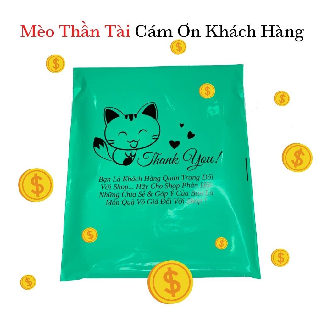 Túi Gói Hàng Túi Đóng Hàng Màu Xanh Mint In Mèo Thần Tài & Cám Ơn Khách Hàng Size 25x35
