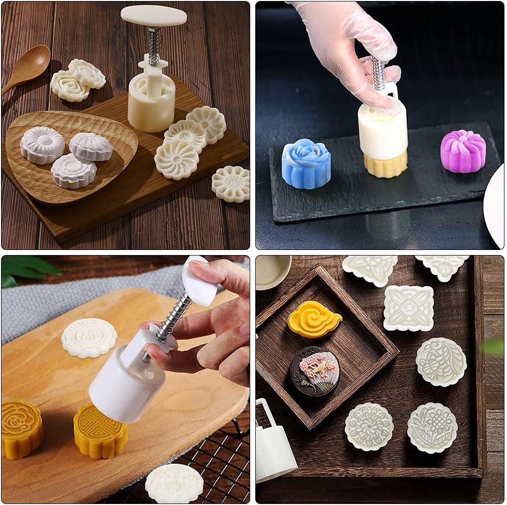 Bộ 4 Khuôn Làm Bánh Trung Thu, Khuôn Làm Bánh Trung Thu Bấm Có Tem Cookie Khuôn Làm Bánh Trung Thu Khuôn Làm Bánh Trung Thu 3D Bánh Ngọt Hình Tròn Cho Bánh Trung Thu Bánh Quy Giáng Sinh (50g+100g)