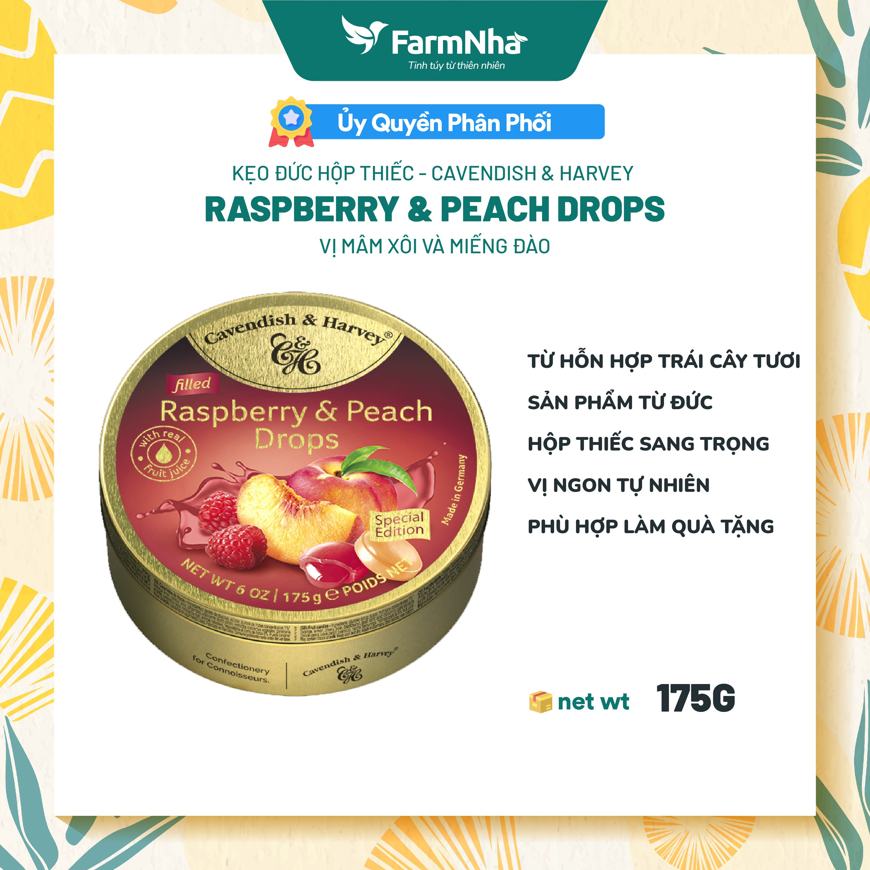 Kẹo Trái Cây Cavendish & Harvey Vị Raspberry & Peach Hộp 175gr - Hàng chính hãng